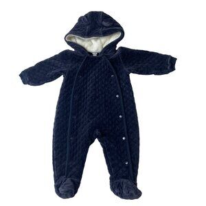 Nordstrom Baby Quilted Hooded Footed Navy Blue Sz 9M